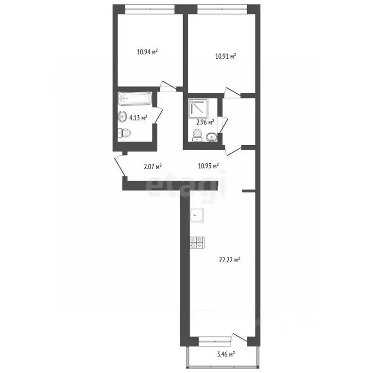 2-к кв. Тюменская область, Тюмень Причальная ул., 7 (72.62 м) - Фото 2
