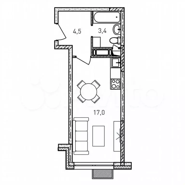 Квартира-студия, 24,9м, 6/17эт. - Фото 0