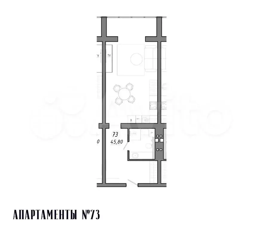 Апартаменты-студия, 46 м, 4/5 эт. - Фото 1