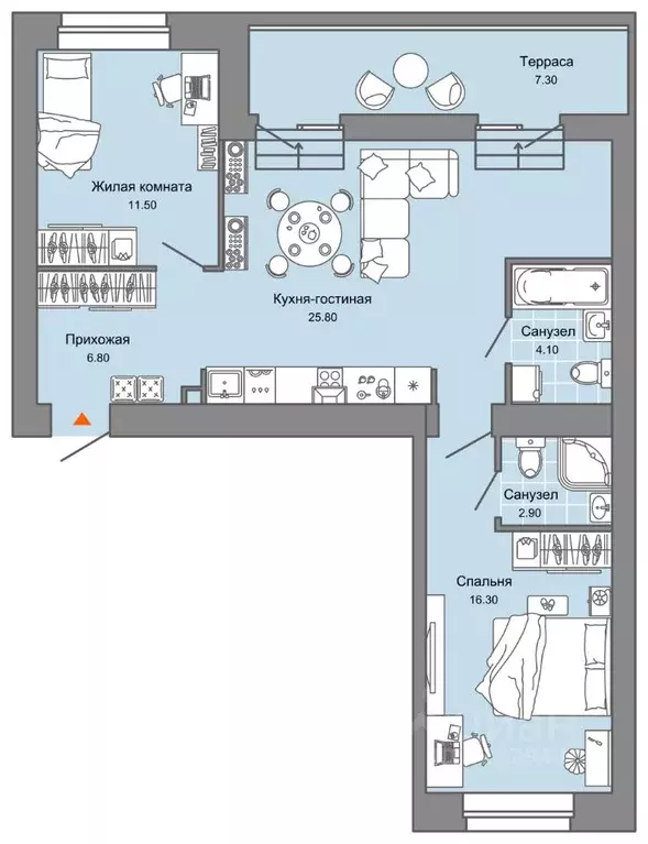 2-к кв. Пермский край, Пермь ул. Дзержинского, 31Б (72.0 м) - Фото 2