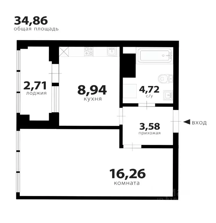 1-к кв. Санкт-Петербург ул. Челюскина, 6 (34.4 м) - Фото 2