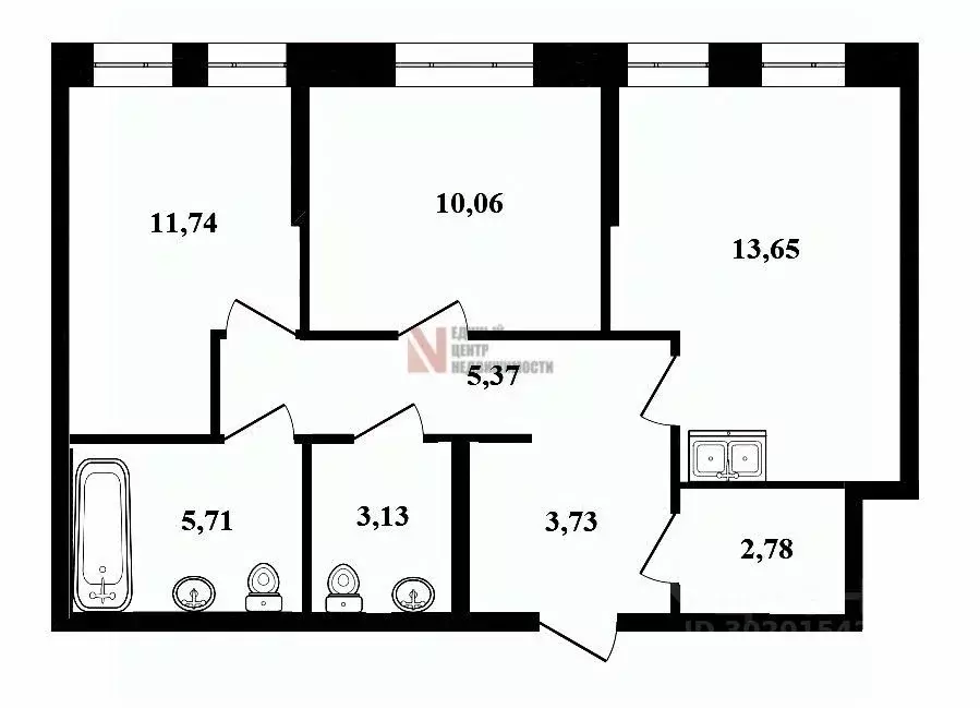 2-к кв. Тюменская область, Тюмень ул. Новоселов, 105 (56.2 м) - Фото 1