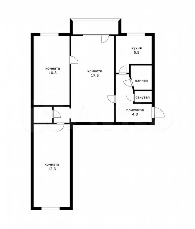 3-к. квартира, 56 м, 4/5 эт. - Фото 0