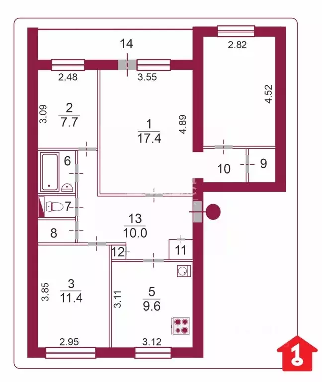 4-к кв. Омская область, Омский район, Комсомольское с/пос, пос. ... - Фото 2