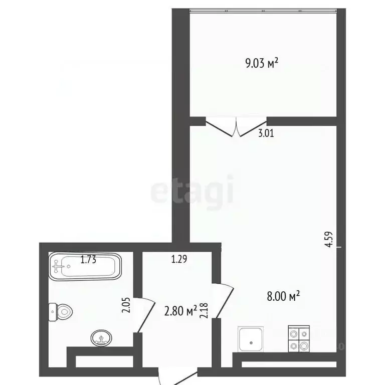 Студия Тюменская область, Тюмень ул. Краснооктябрьская, 14 (28.4 м) - Фото 2