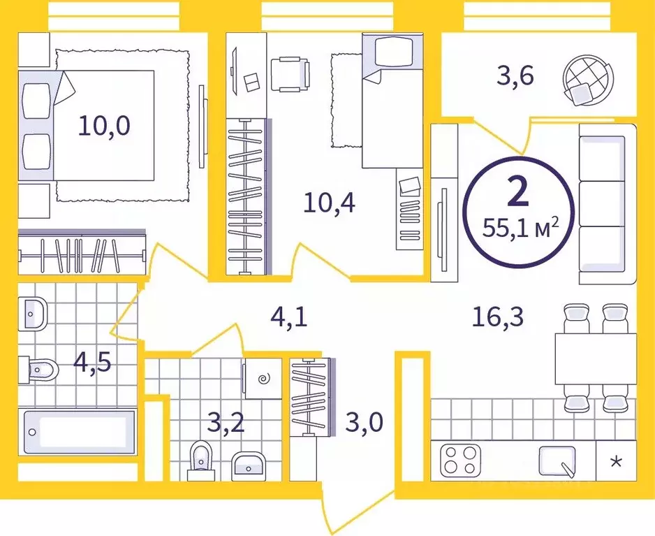 2-к кв. Свердловская область, Екатеринбург Уктус жилрайон, Астон ... - Фото 1