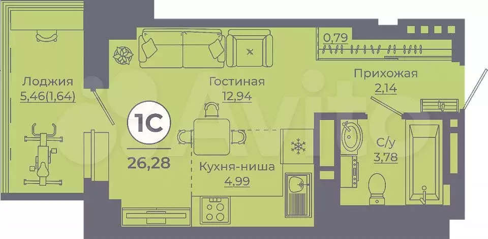 Квартира-студия, 26 м, 21/24 эт. - Фото 1