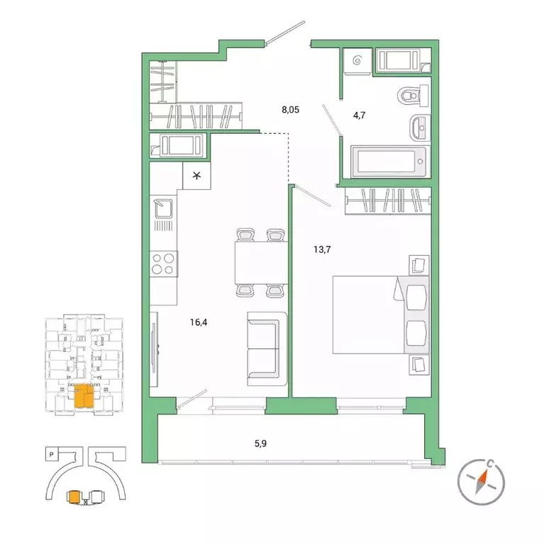 1-к кв. Санкт-Петербург наб. Реки Каменки, 11к1 (45.8 м) - Фото 0