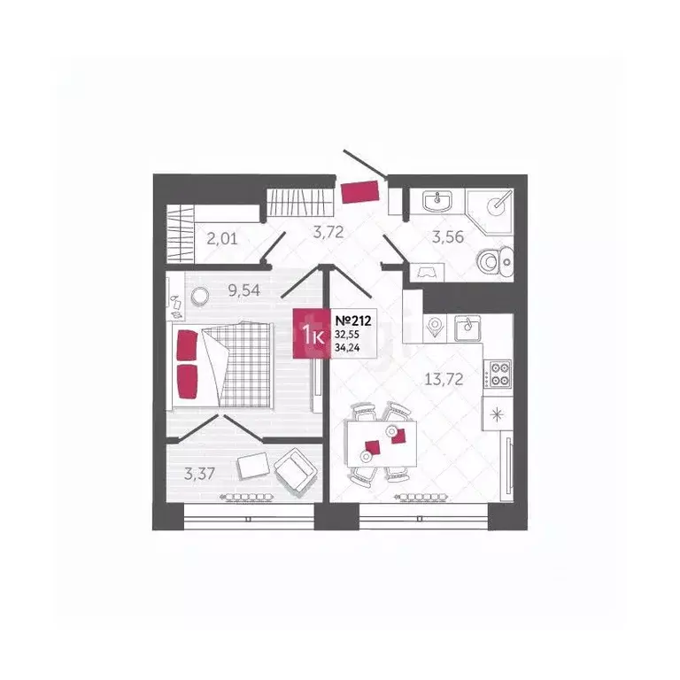 1-к кв. Тульская область, Тула ш. Калужское, 20к2 (35.92 м) - Фото 2