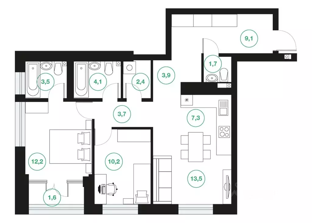 3-к кв. Башкортостан, Уфа ул. Подполковника Недошивина (73.2 м) - Фото 0