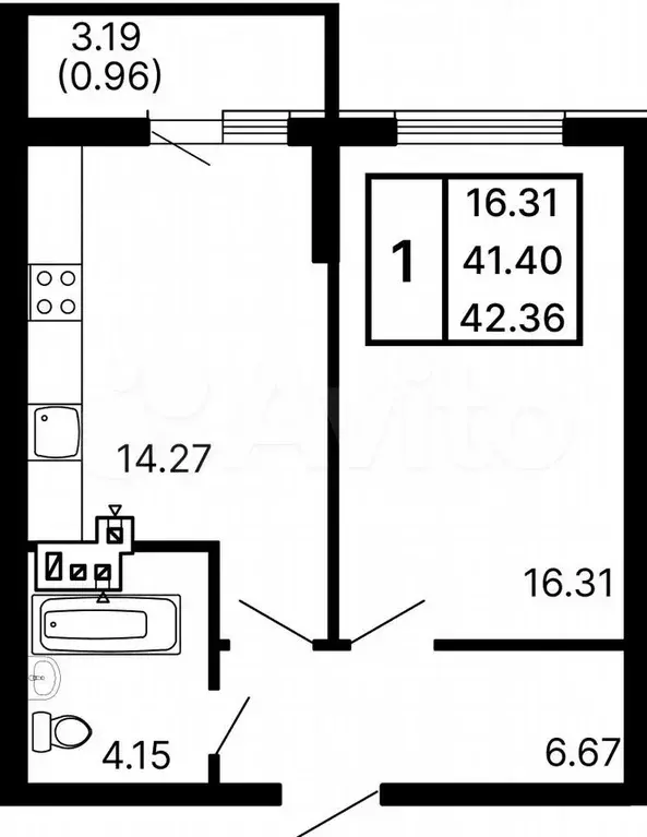 1-к. квартира, 42,4 м, 14/24 эт. - Фото 0