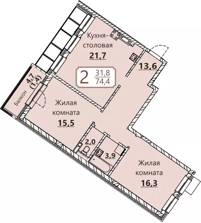 2-к кв. Чувашия, Чебоксары ул. Герцена, поз3 (74.4 м) - Фото 0