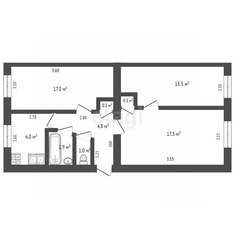 3-к кв. Башкортостан, Стерлитамак ул. Артема, 15 (62.3 м) - Фото 2