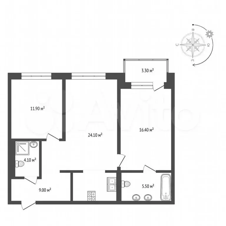 2-к. квартира, 73 м, 5/9 эт. - Фото 1