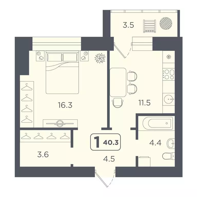1-комнатная квартира: Тюмень, улица 50 лет Октября, 75к4 (40.3 м) - Фото 1