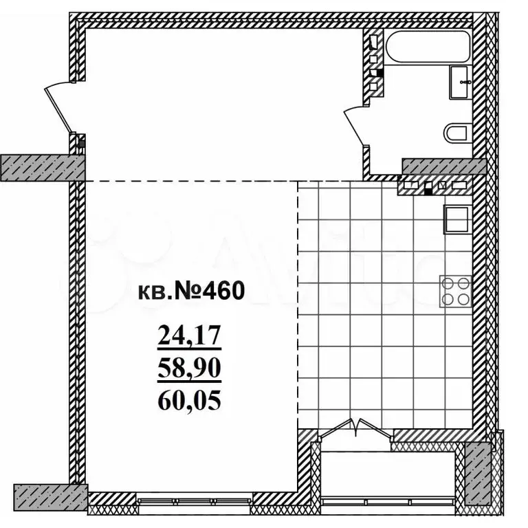 Квартира-студия, 60,1 м, 13/19 эт. - Фото 0