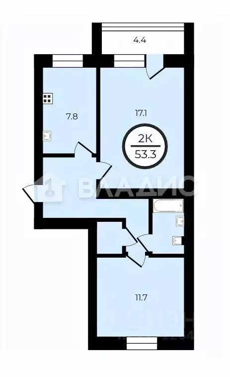 2-к кв. Воронежская область, Воронеж ул. Туполева, 13 (53.3 м) - Фото 2