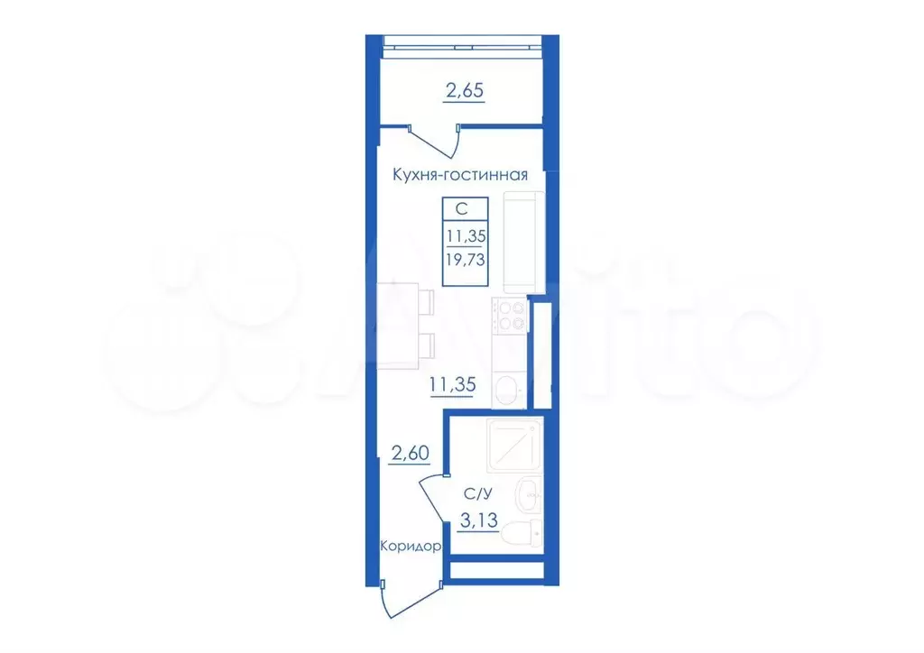 Квартира-студия, 19,7 м, 8/25 эт. - Фото 1