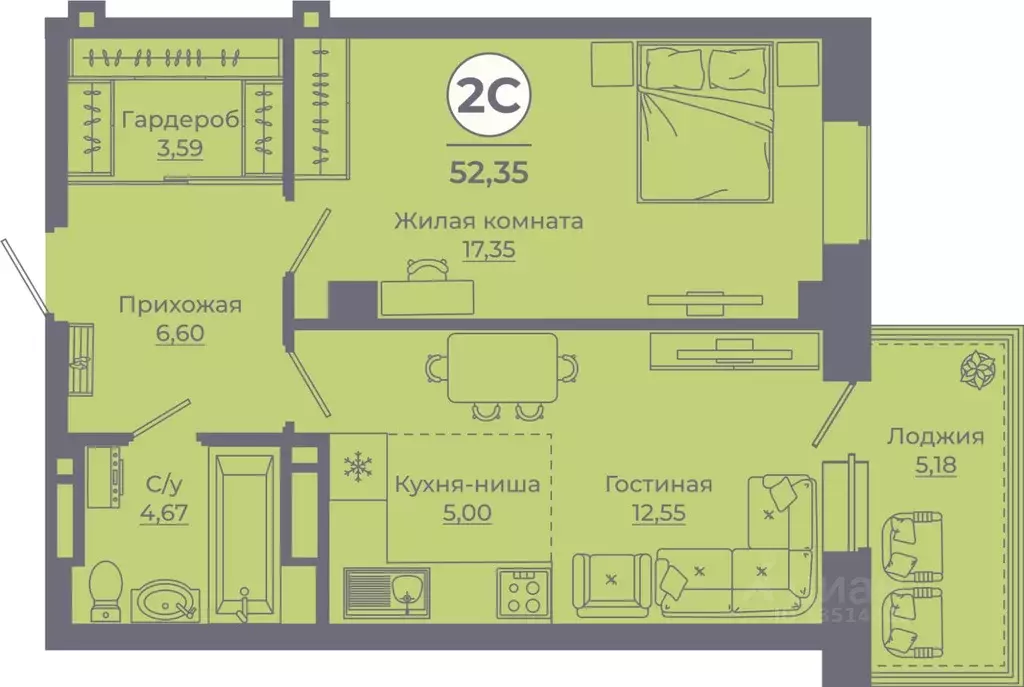 2-к кв. Ростовская область, Ростов-на-Дону ул. Еременко, 113 (52.1 м) - Фото 0