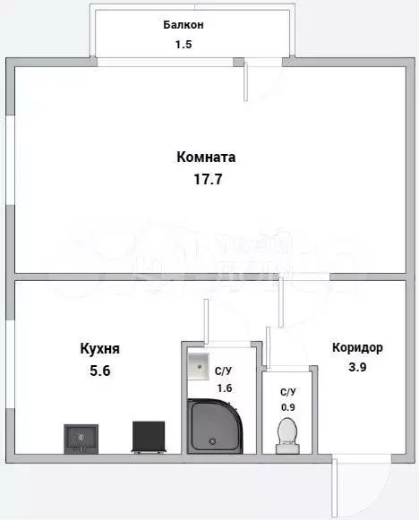 1-к. квартира, 31,2 м, 6/7 эт. - Фото 0