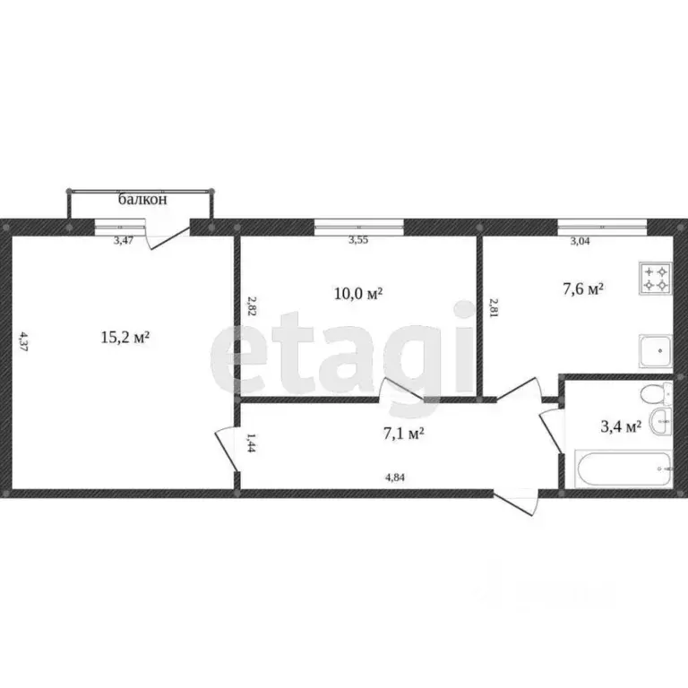 2-к кв. Калужская область, Калуга ул. Братьев Луканиных, 3 (43.3 м) - Фото 2