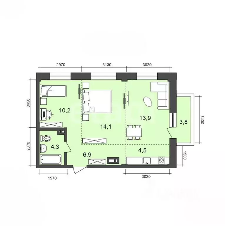 2-к кв. Иркутская область, Иркутск ул. Старо-Кузьмихинская, 22 (51.7 ... - Фото 2