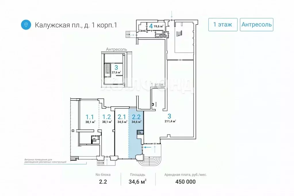 Торговая площадь в Москва Калужская пл., 1К1 (35 м) - Фото 1