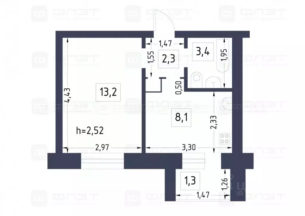 1-к кв. Татарстан, Казань ул. Восстания, 121а (28.6 м) - Фото 2