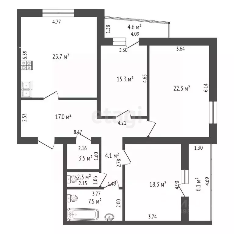 3-к кв. Тюменская область, Тюмень Юганский проезд, 4 (116.0 м) - Фото 1