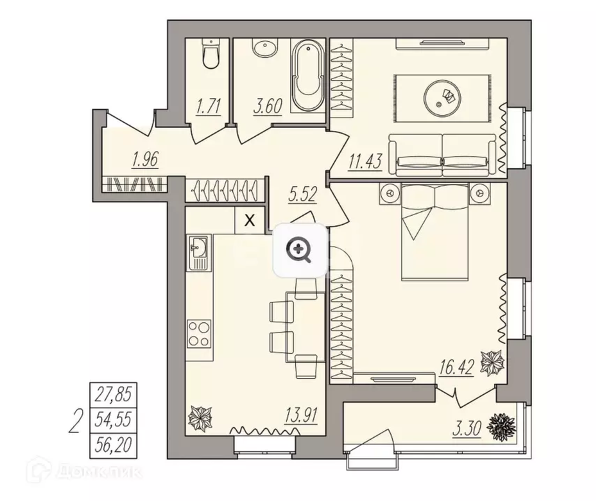 Продаётся 2-к квартира, 56.4 м - Фото 1