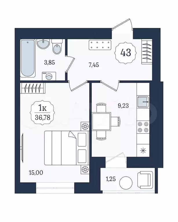 1-к. квартира, 36,8 м, 2/9 эт. - Фото 1