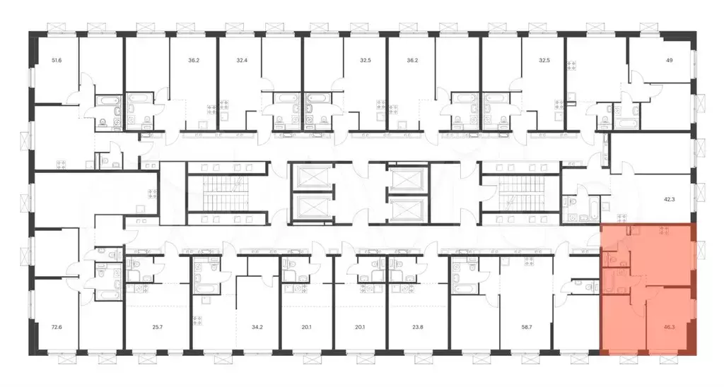 2-к. квартира, 45,4 м, 32/33 эт. - Фото 1