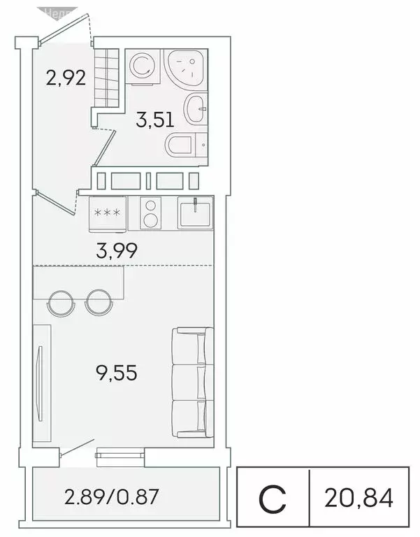 Квартира-студия: Мурино, Графская улица, 6к1 (20 м) - Фото 0