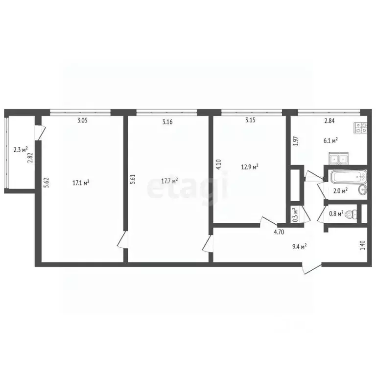 3-к кв. Санкт-Петербург Аэродромная ул., 9 (66.3 м) - Фото 1