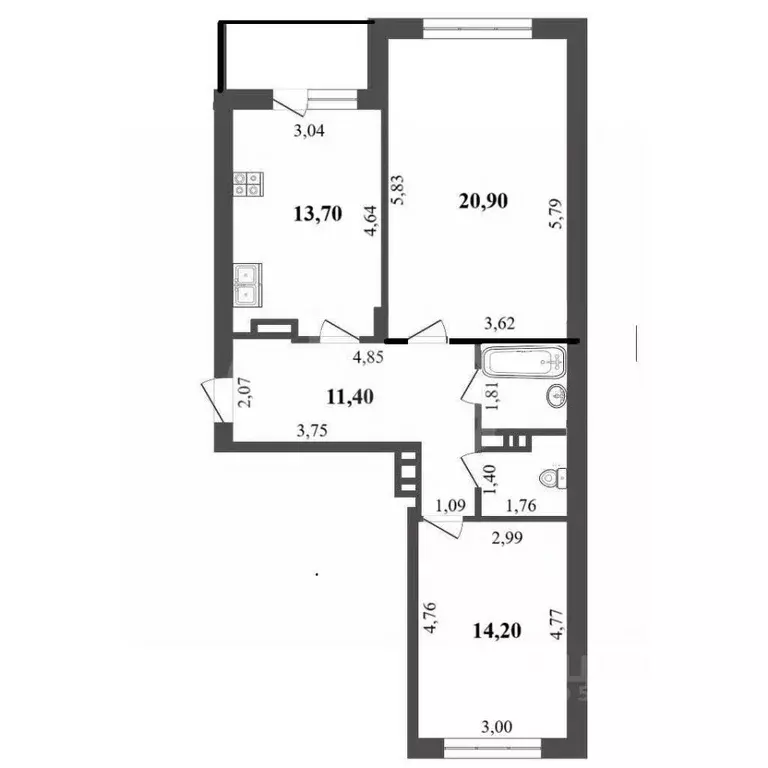 2-к кв. Чувашия, Чебоксары Ярмарочная ул., 15 (65.6 м) - Фото 2
