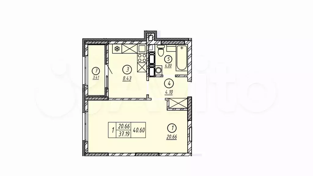 1-к. квартира, 40,6 м, 7/13 эт. - Фото 0
