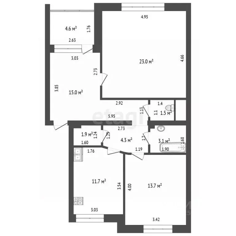 2-к кв. Тамбовская область, Тамбов Советская ул., 35к2 (74.2 м) - Фото 2