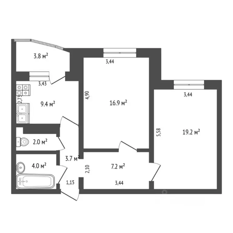 2-к кв. Тюменская область, Тюмень ул. Николая Семенова, 27к3 (63.0 м) - Фото 2
