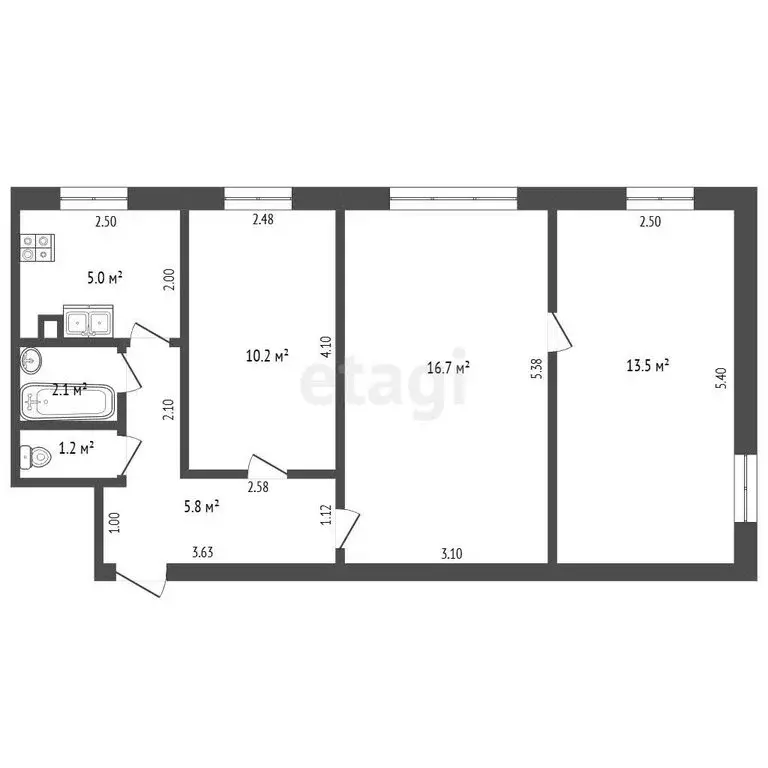 3-комнатная квартира: Прохладный, улица Горького, 41 (54.5 м) - Фото 1