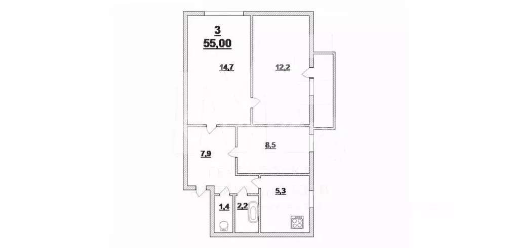 3-к кв. Калининградская область, Гурьевск Фабричная ул., 4 (55.0 м) - Фото 1
