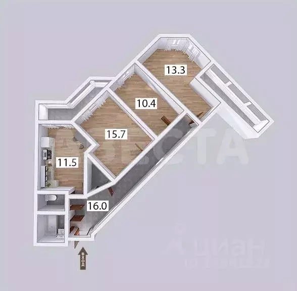 3-к кв. Омская область, Омск ул. 3-я Енисейская, 32/3 (73.5 м) - Фото 2