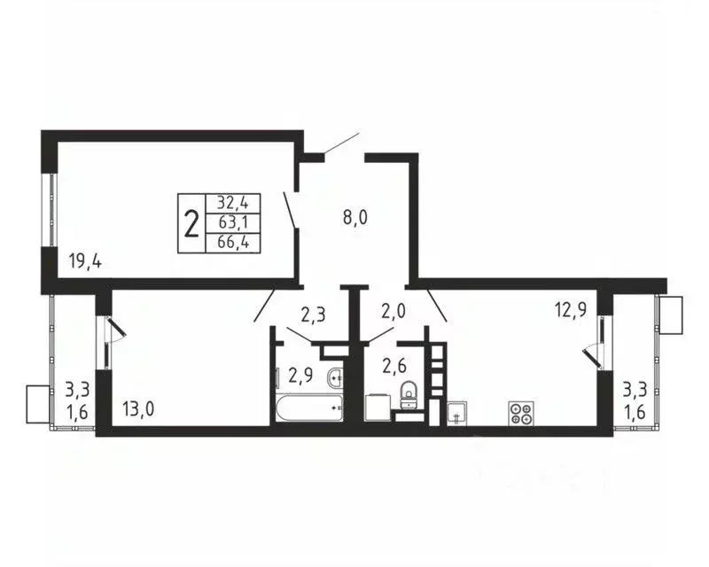 2-к кв. Московская область, Мытищи городской округ, д. Пирогово ... - Фото 1