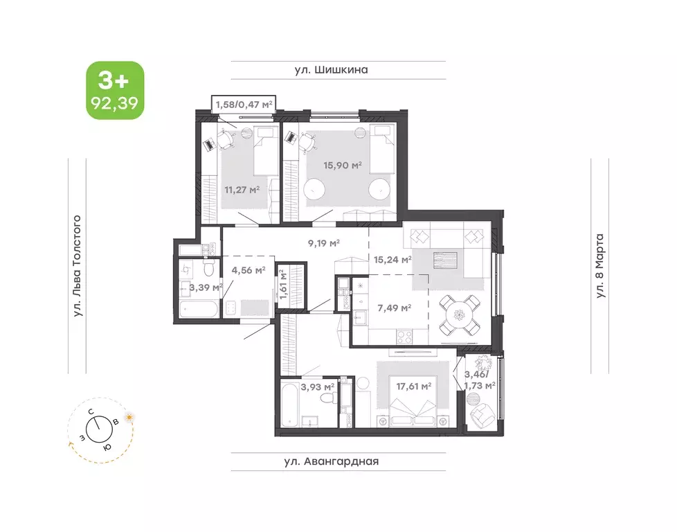 4-к квартира, 92.39 м - Фото 0