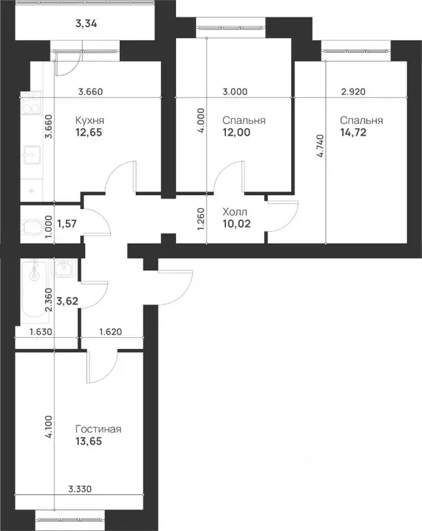 3-к кв. Тульская область, Тула Новая Тула мкр,  (71.57 м) - Фото 1