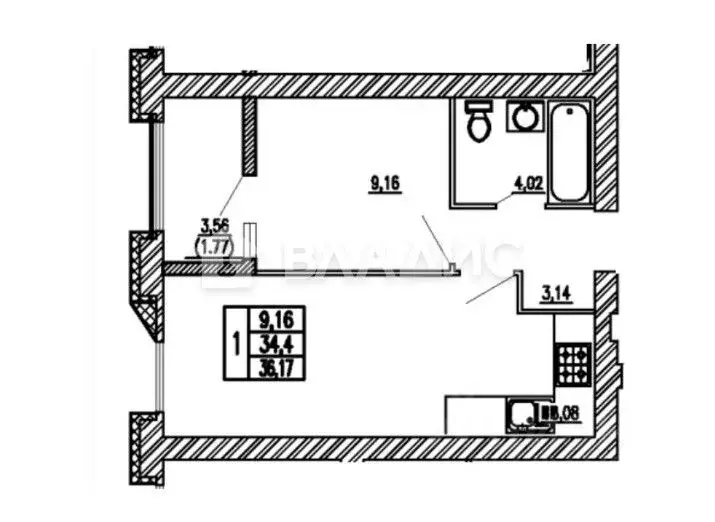 1-к кв. Пензенская область, Пенза ул. Измайлова, 46 (38.0 м) - Фото 2