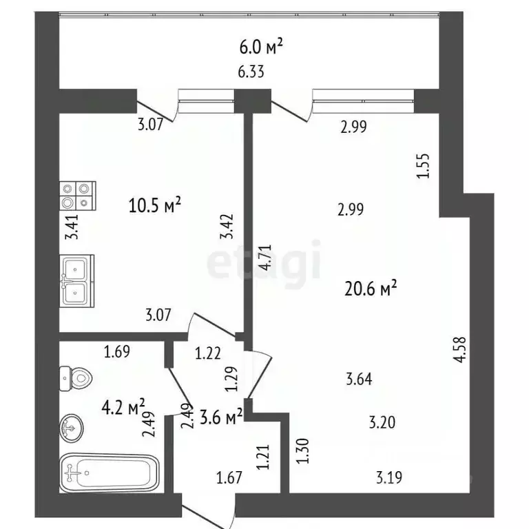 1-к кв. Башкортостан, Стерлитамак просп. Октября, 42 (38.9 м) - Фото 2