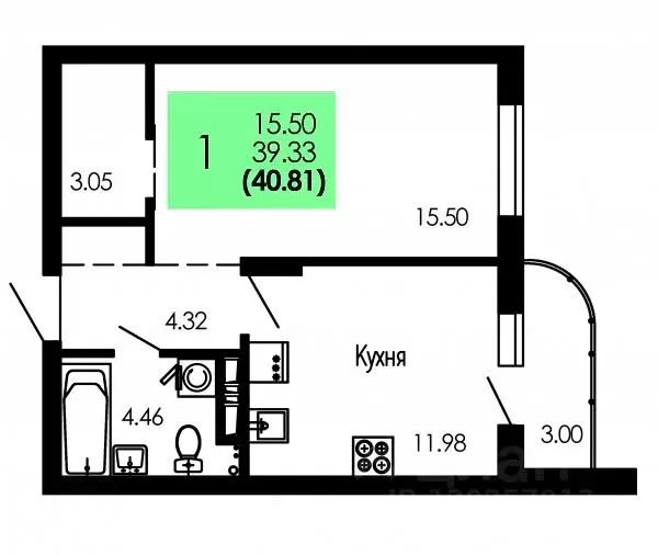 1-к кв. Воронежская область, Воронеж Оникс жилой комплекс (40.81 м) - Фото 1