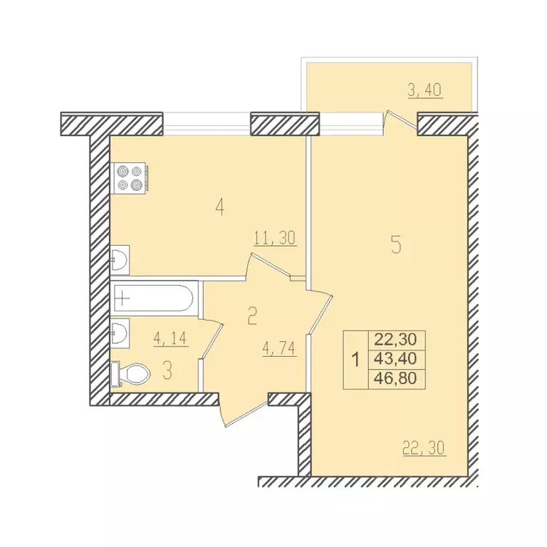 1-к кв. Адыгея, Майкоп городской округ, пос. Северный  (44.42 м) - Фото 1