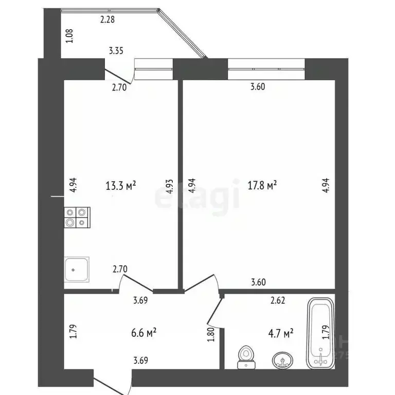 1-к кв. Тамбовская область, Тамбов ул. Зои Космодемьянской, 3 (42.4 м) - Фото 2