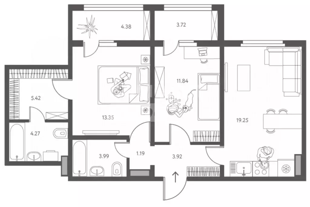 2-комнатная квартира: Липецк, ЖК Инстеп. Перова (67.28 м) - Фото 1